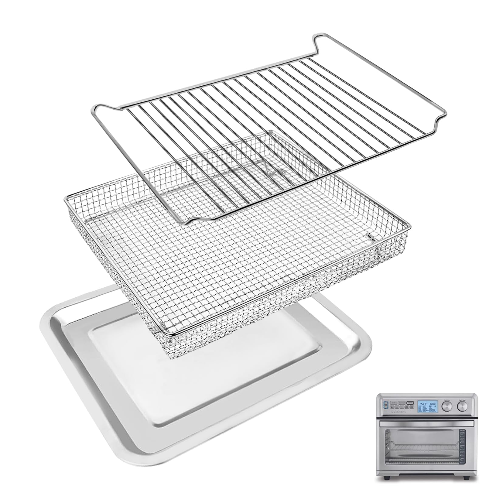 Air Fryer Tray Replacement for Cuisinart TOA-95 Toaster Air Fryer Convection Oven, 11.5 * 10'' Non-stick Mesh Air Fryer Stainless Steel Basket Wire Rack Accessories Parts, Dishwasher Safe