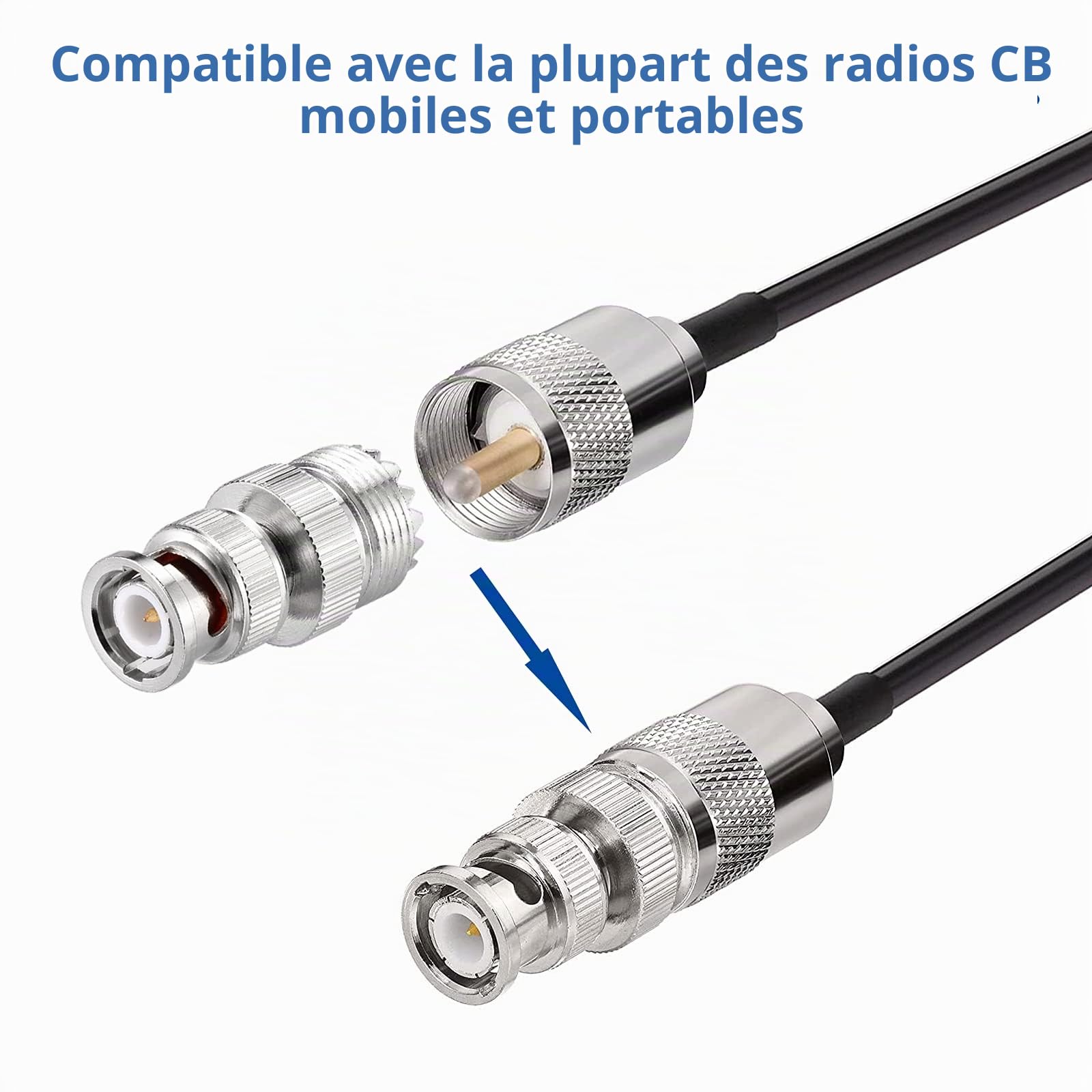 Bingfu Antenne CB Veicolare 27 MHz Fouet Souple Connecteur UHF PL259 et BNC