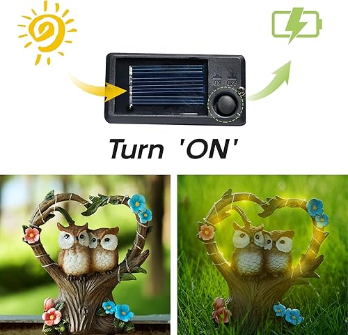 Miniatura 3 de Decoración de pájaro de búho con luz solar de resina, un acento impresionante para tu paraíso al aire libre (búho)