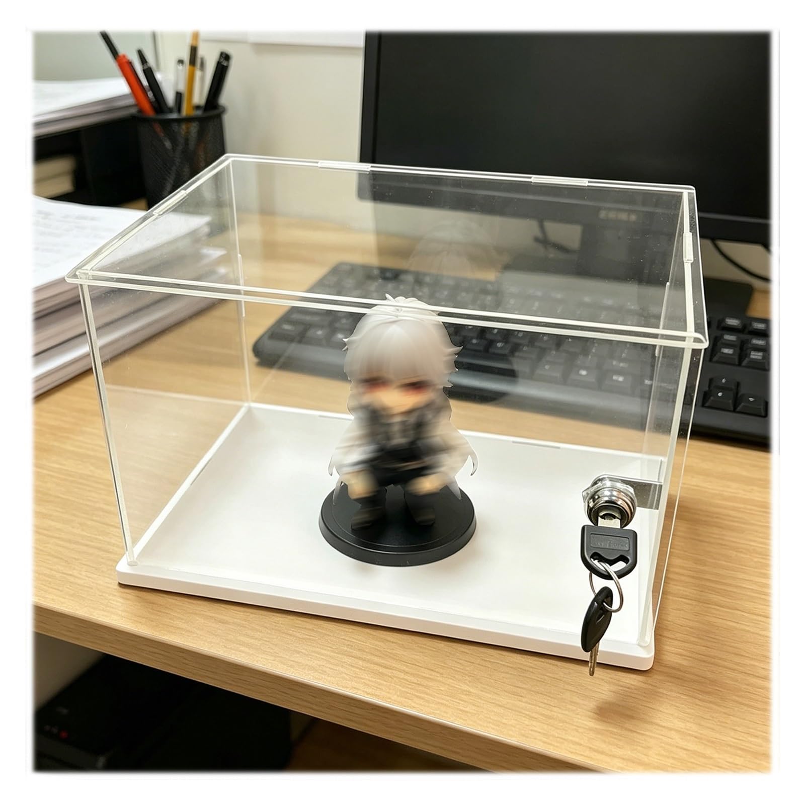 PYYDJQ Large Acrylic Display Case with Door, Stackable Acrylic Storage Exhibit Box Showcase for Action Figures/Models/Toys, Clear Collectibles Protection Bin(40X30X35CM/16X12X14in)