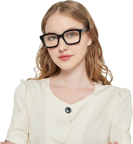 Miniatura 3 de ZXYOO Paquete de 3 lentes de lectura de diseño cuadrado de gran tamaño para mujer lector de computadora con bloqueo de luz azul negro y rosa y