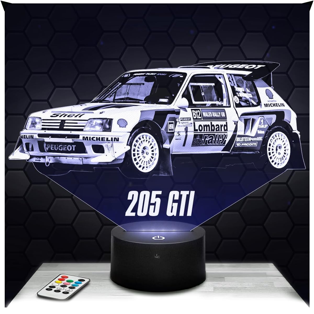 Lampephoto.fr - Lampada 3D Auto 205 GTI Rallye, Luce Notturna Tattile Auto 205 GTI Rallye, Illusione 3D Led, Idea Regalo di Natale per Ragazzi e Ragazze Lampada da Comodino per Bambini o Adulti TOP