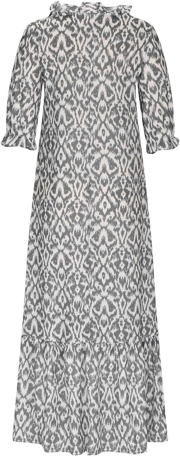 Summer Dresses Women 2024 Casual Bohemian Loose Fit V-Neck Half Sleeve Geometric Maxi Long Dress Tiered Sundress - Image 3