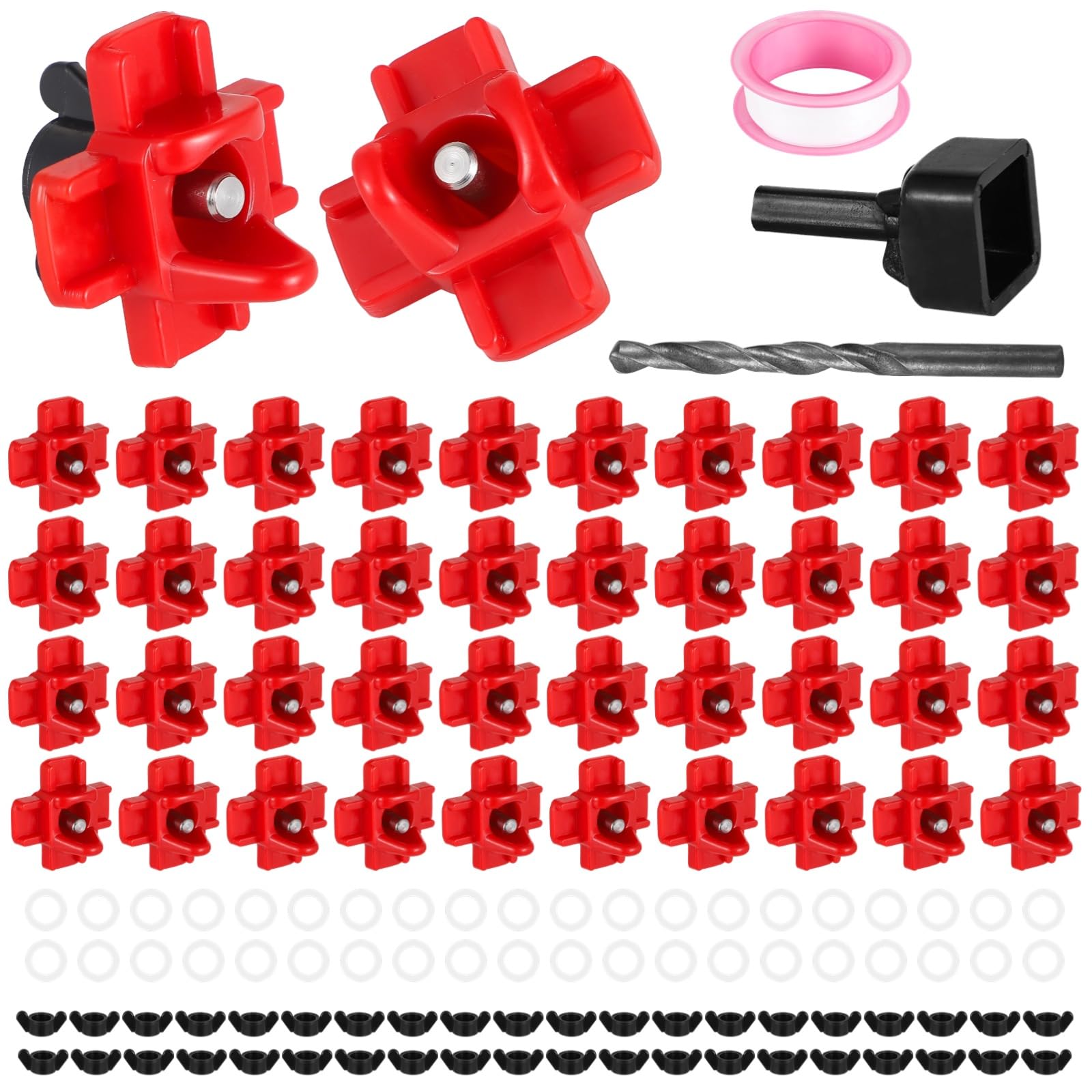 40 bebederos para pollos, juego de bebedero horizontal para pollos, bebedero automático para aves con taladro, tuercas de mariposa y cinta de sellado, a prueba de fugas para cubos de agua, gallinero