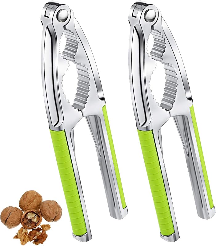 Patelai 2 Pcs Walnut Nutcracker Tools, Metal Shell Openers, Green | Non-slip Handle, Serrated Grip Design, Nut Shell Breakers, for Pecans, Hazelnuts, Pistachios, Almonds, Home Kitchen Use
