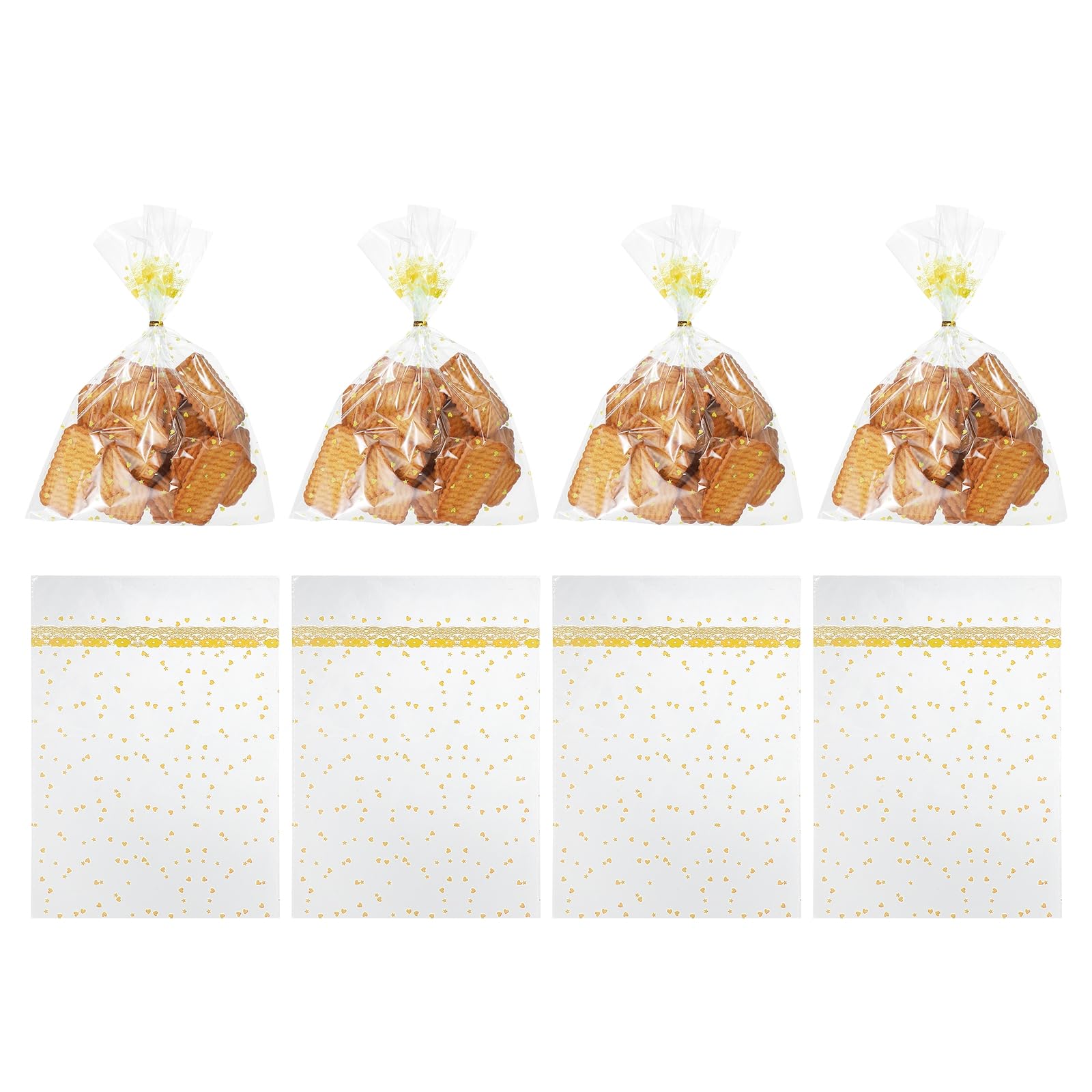 sourcing map 100pcs Clear Treat Bags, 9.8" x 7.1" Valentines Cookie Bags with Twist Ties for Valentine's Day Candy Packaging Yellow