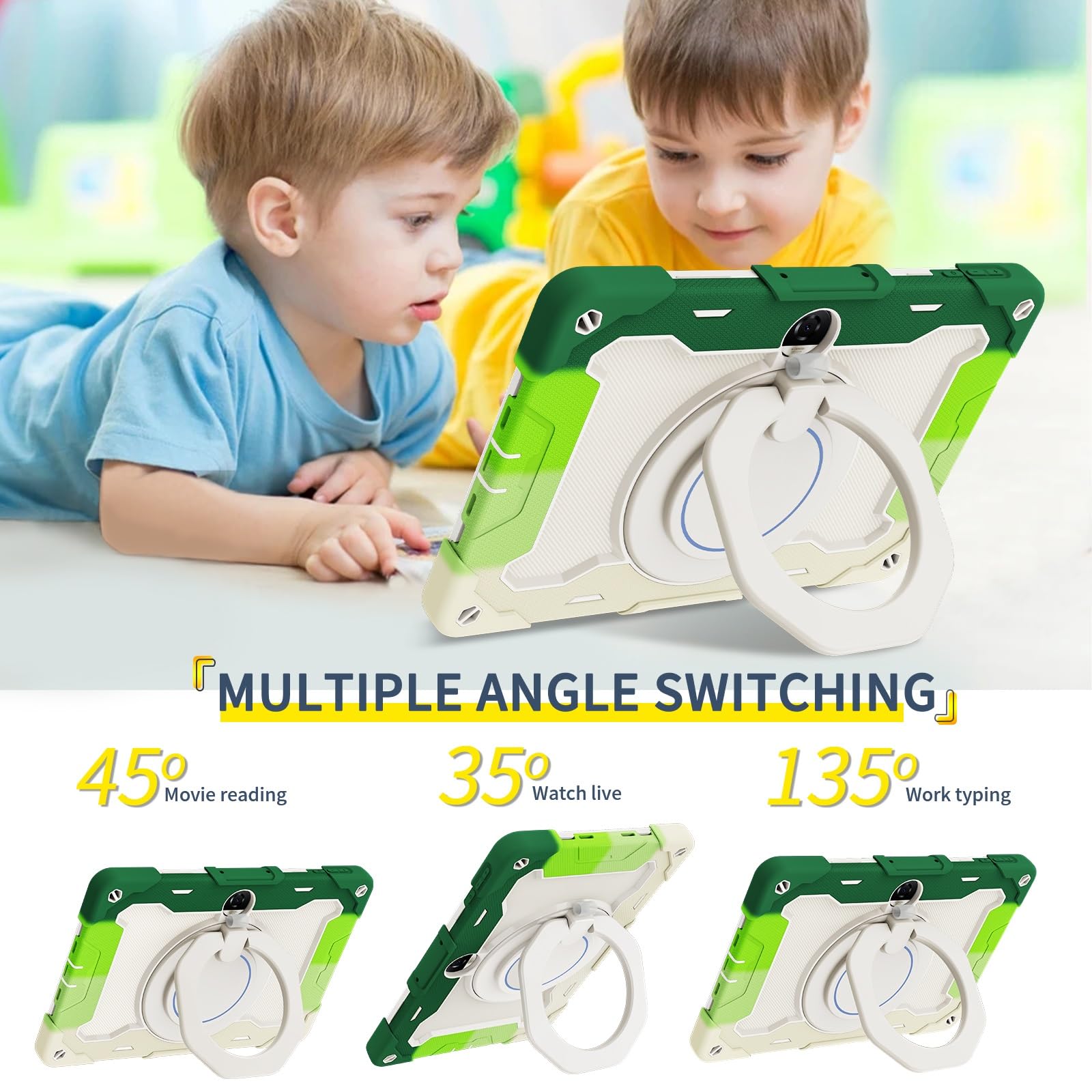 Custodia protettiva resistente per Honor Pad 9 2023 da 12,1 pollici, supporto girevole a 360°, tracolla, portapenne e anello per manico, copertura antiurto, per bambini e adulti (verde