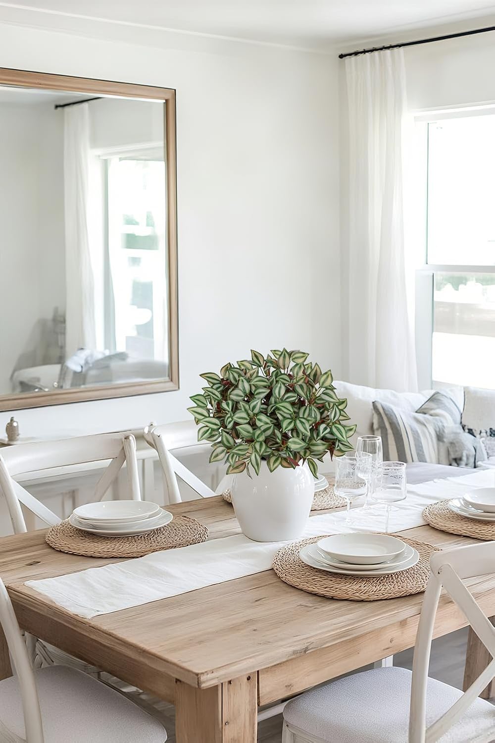 Hollyone 5 Bundles Artificial Greenery Plants Stems Faux Wandering Jew Leaves Plant Bouquet Fillers for Arrangement, Fake Shrub Bushes Plants for Home Centerpiece Indoor Outdoor Garden Patio Porch - Image 7