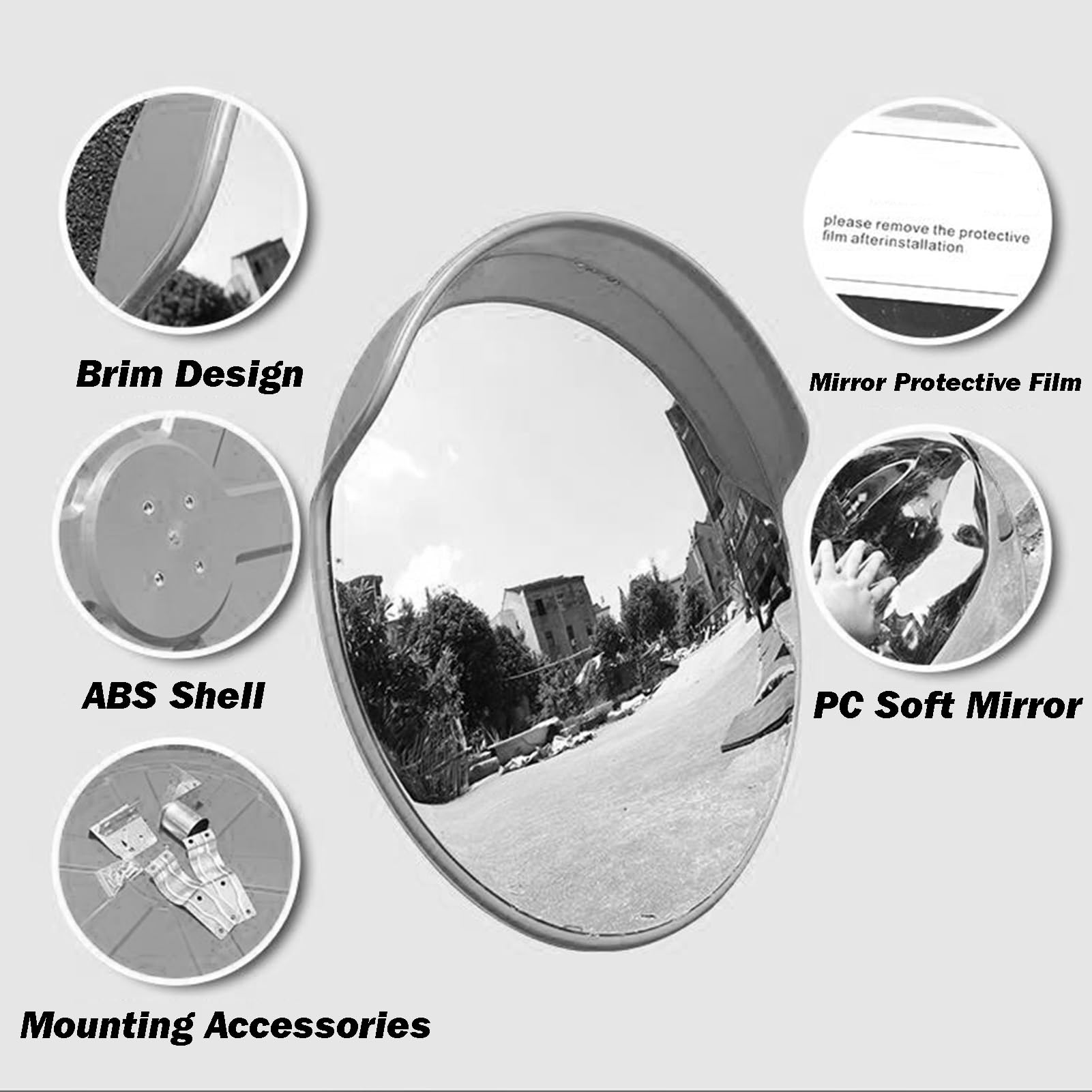 Espejo Convexo de 17,7 Pulgadas, Curvado de Seguridad de Alta definición, Gran Angular Ajustable a 160°, Transparente e irrompible, para Tiendas y garajes (80 x 80 cm)