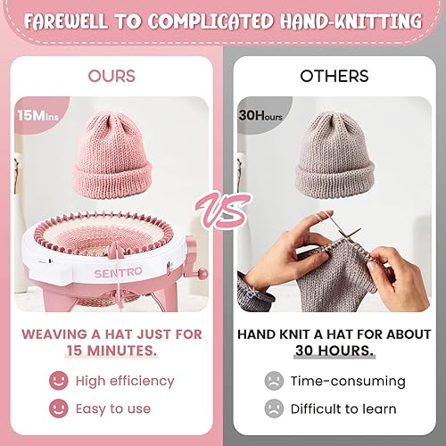 Miniatura 4 de Máquina de tejer de 48 agujas con contador de filas, kit de máquina giratoria de telar de doble punto, máquina de telar de tejer con dos métodos de