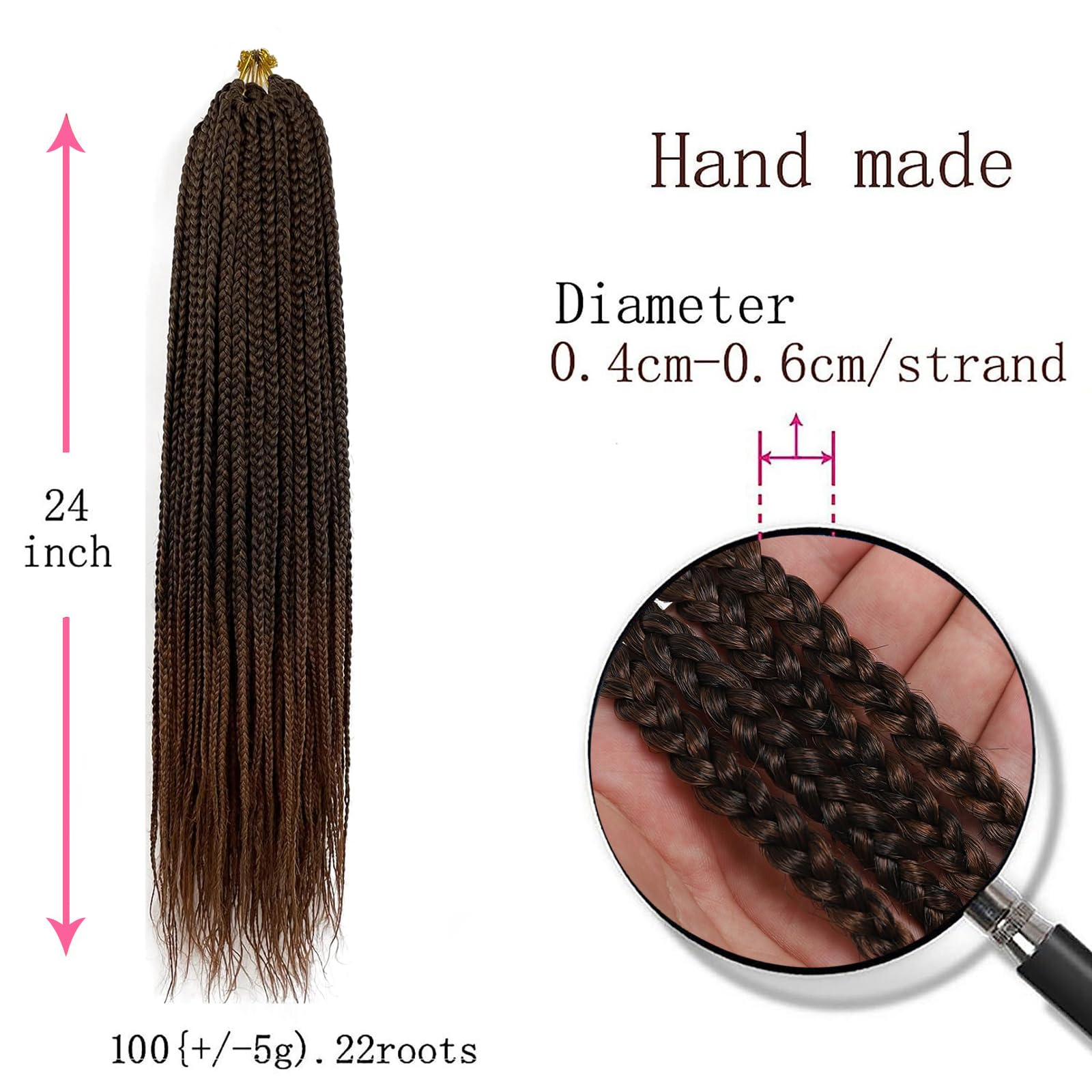 TAOYEMY Box Braids Crochet Hair Extensions 24 Inch 6 Packs, 22 Strands/Pack, Synthetic Braiding Hair for Women & Girls (T30#, 24 inch) - Image 4