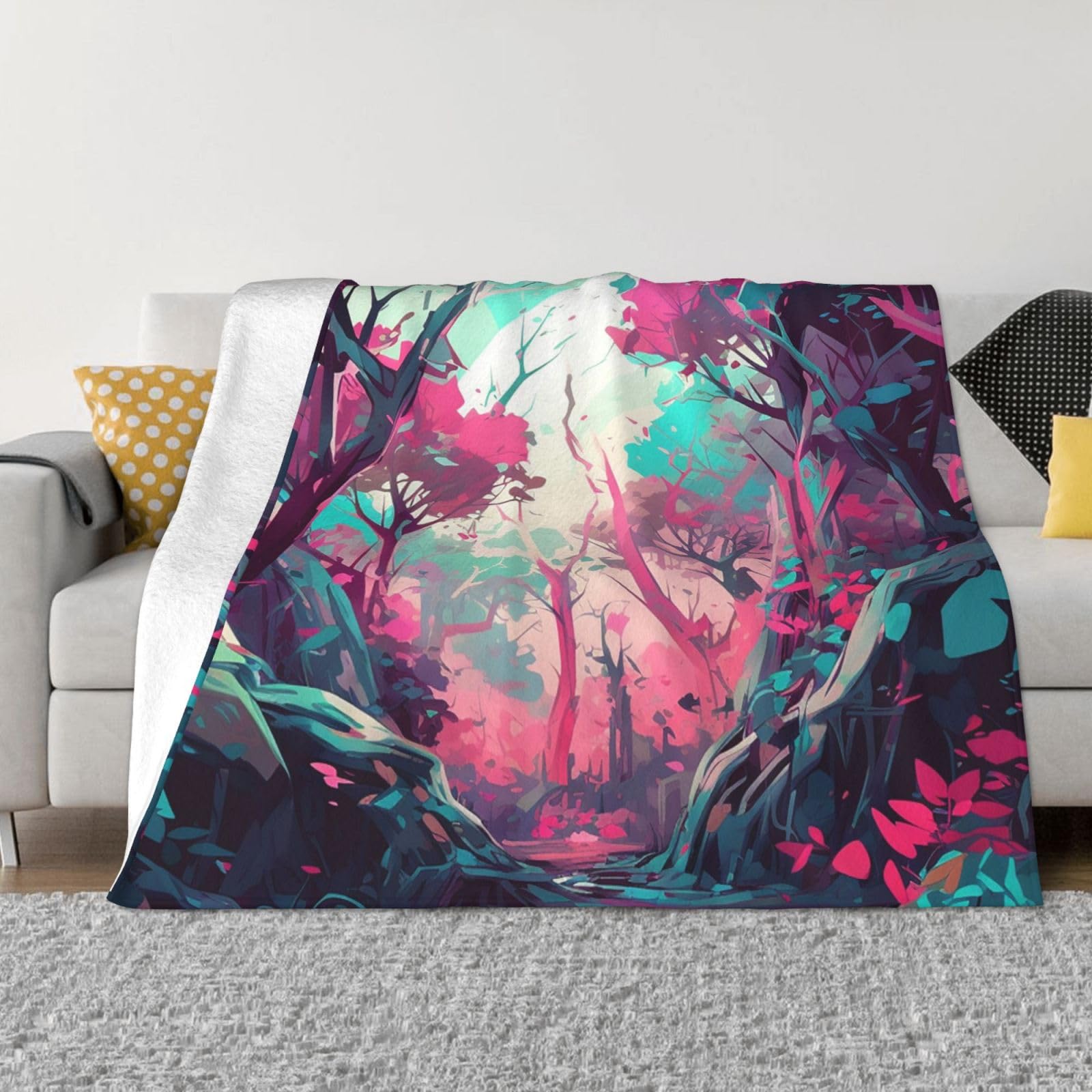 Couverture pour canapé 152x127 cm imprimé arbres violets en flanelle