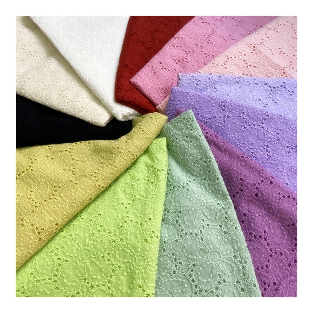 Tissu en coton coloré fait à la main - Dentelle brodée - Largeur : 130 cm - Pour vêtements, robes, accessoires de maison (rose clair)