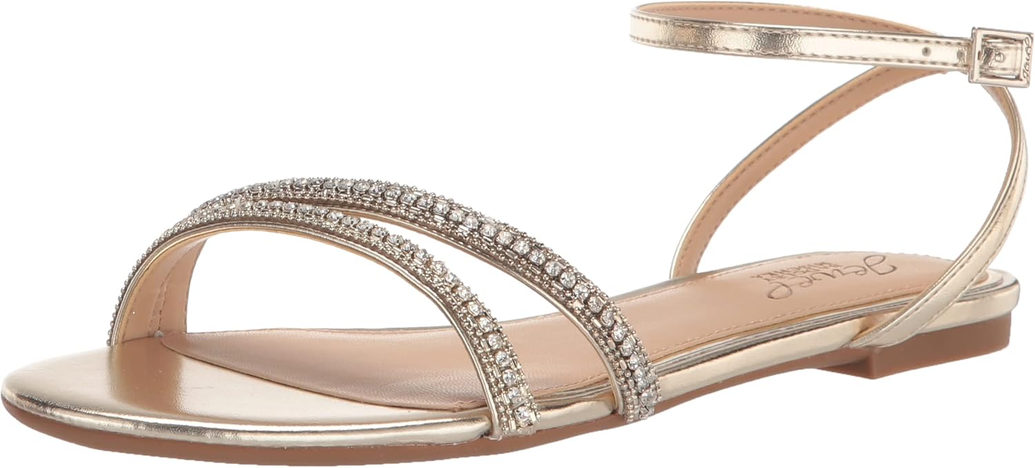 Jewel Badgley Mischka Women's Roslyn Flat Sandal, Gold Metallic, 10