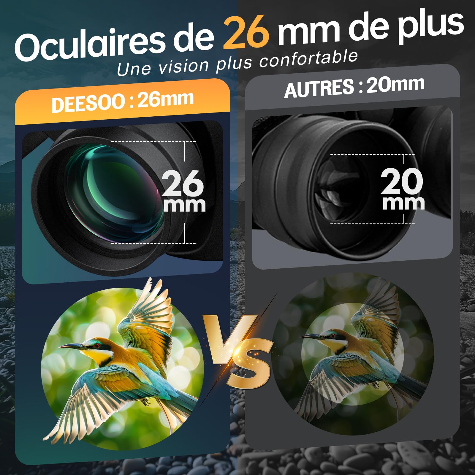 Jumelles 20x52 pour Adultes HD Grande Vue avec Faible lumière Claire