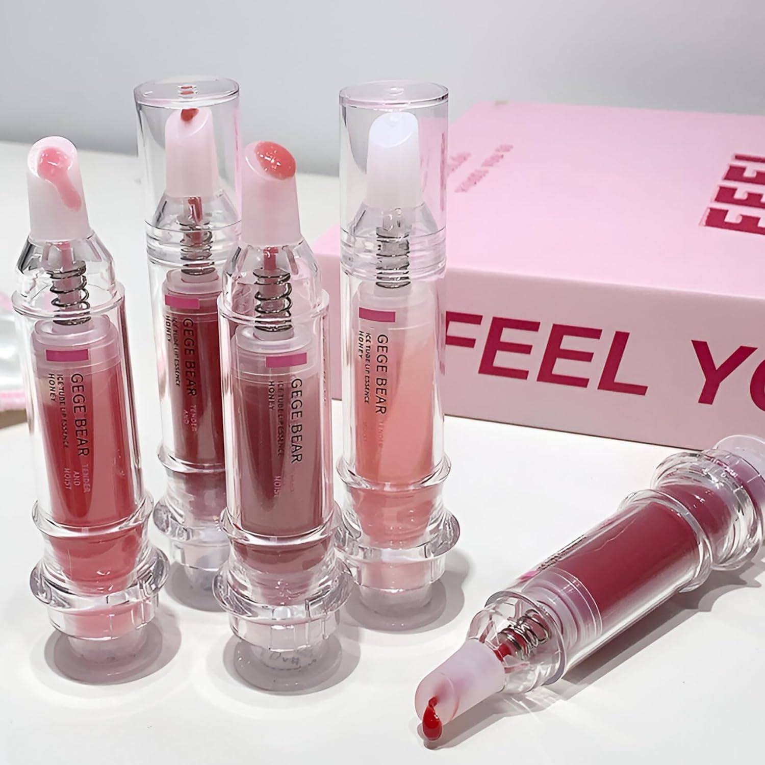 Gege Bear Ice Tube Lip Essence Honey | Silky-Smooth Liquid Glossy Texture | Hydrating Syringe Applicator Design | Multi-Color Range Light Pink, Red Wine Golden Brown | Quick-Dry Long-Wear Formula | Modern Millennial Must-Have Product | Featherweight Lip Gloss For Women Girls (02#Peachy Nude Dream, 5.5g)-image-22