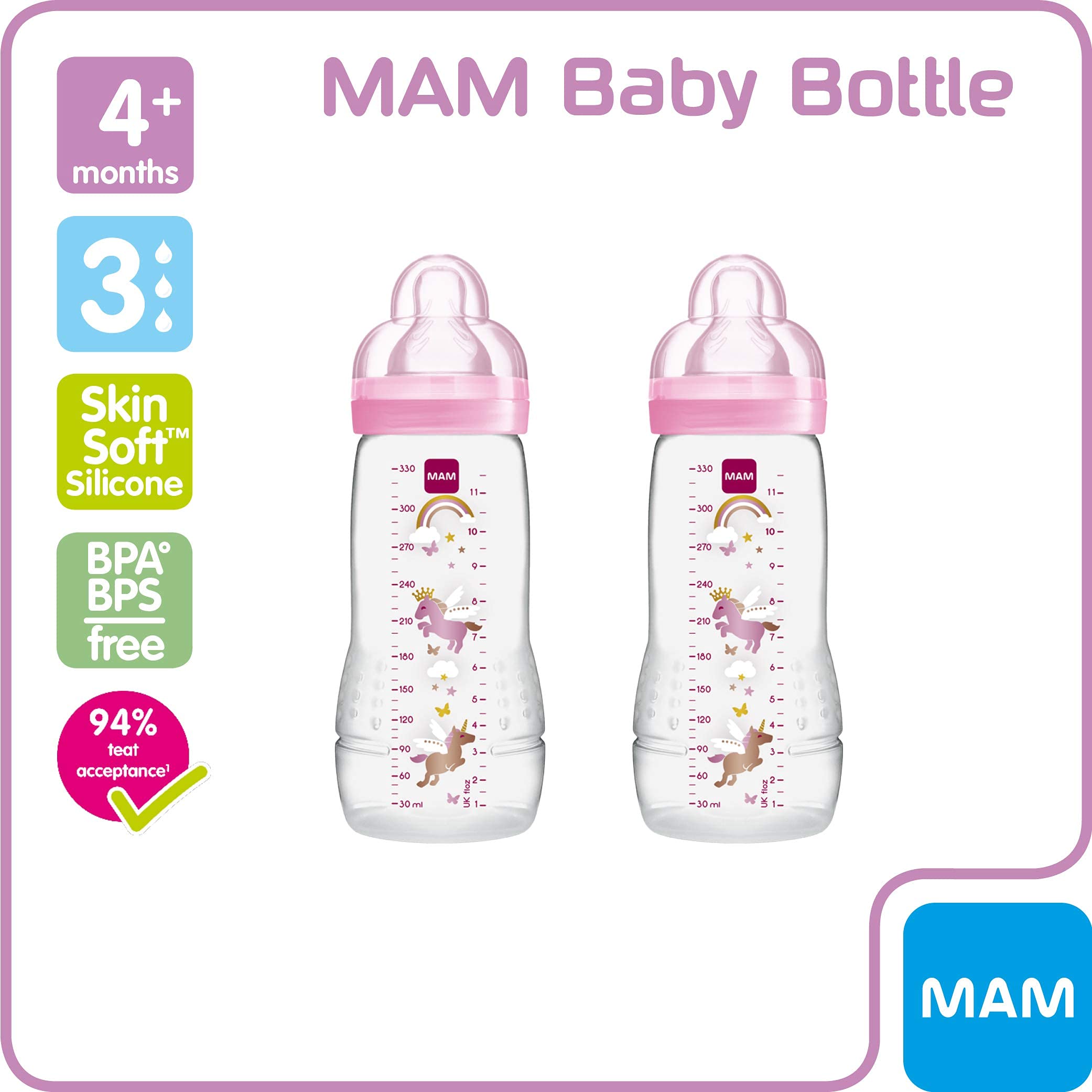 Istruzioni in lingua straniera - Mam - Easy Active Biberon con tettarella flusso veloce, 330 ml, colori assortiti, 2 pezzi