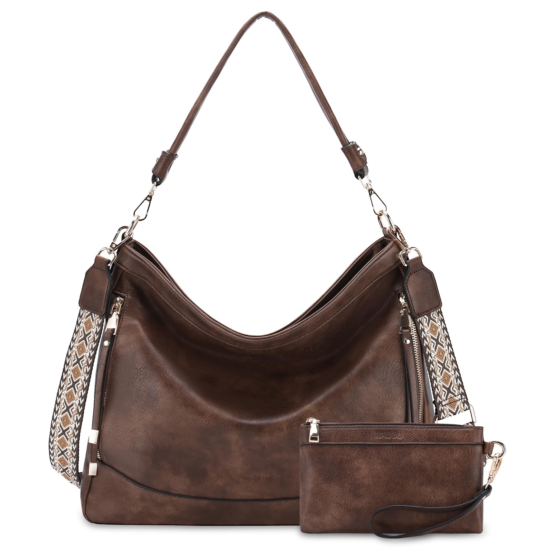 RAVUO Bolso Mujer, Bolso Bandolera Grande de Cuero Pu Elegante Bolso de Mano con 1 Correa Ajustable Casual Bolsa Tote 2pcs