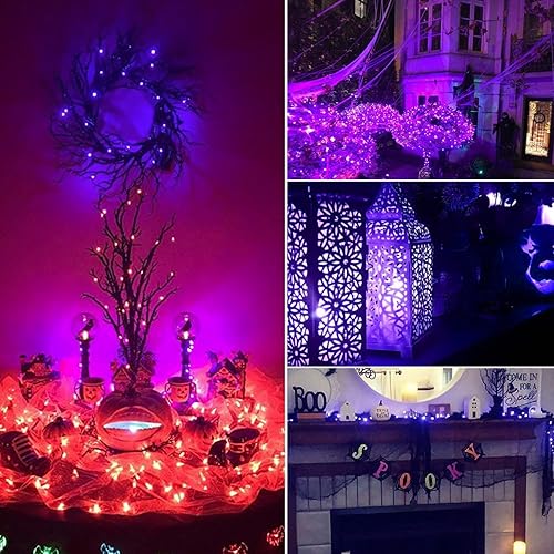 Miniatura 2 de Guirnalda de luces de hadas moradas de Halloween paquete de 12 luces LED de 7 pies con 20 luces LED de luciérnaga con cable negro, luces de luna