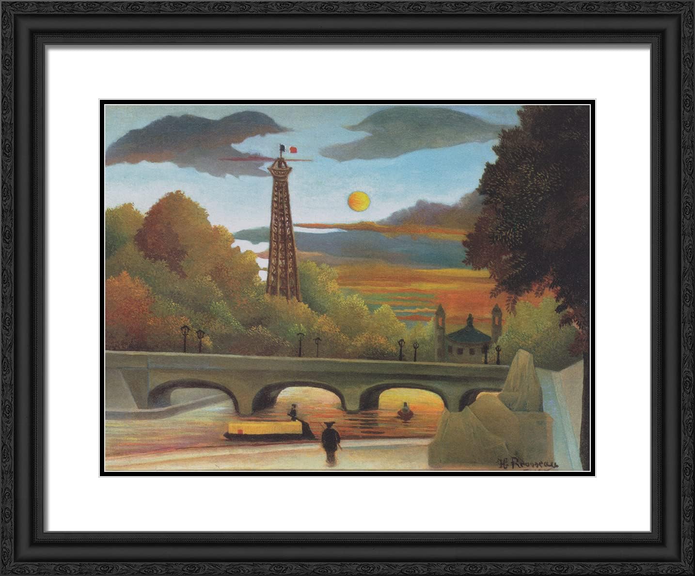 ArtDirect Rousseau, Henri 24x20 Gold Ornate Framed Art Print with Double Matting Titled: Seine and Eiffel Tower in the Sunset