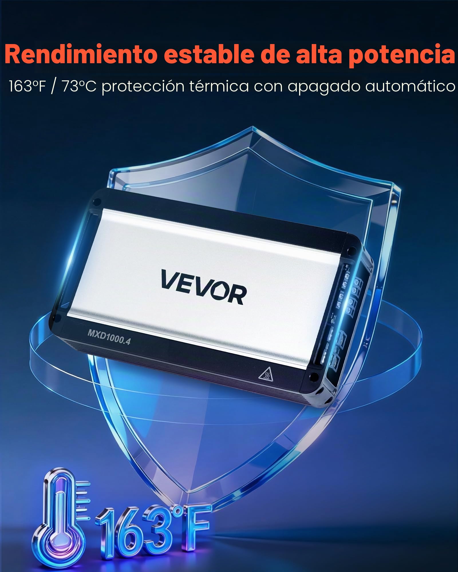 VEVOR Amplificador para Automóvil 4 Canales Clase D Máximo 4 x 500W a 4 ohmios y 4 x 1000W a 2 ohmios, Amplificador Estéreo de Audio para Coche Puenteable para Vehículo Todoterreno Camioneta Sedán SUV
