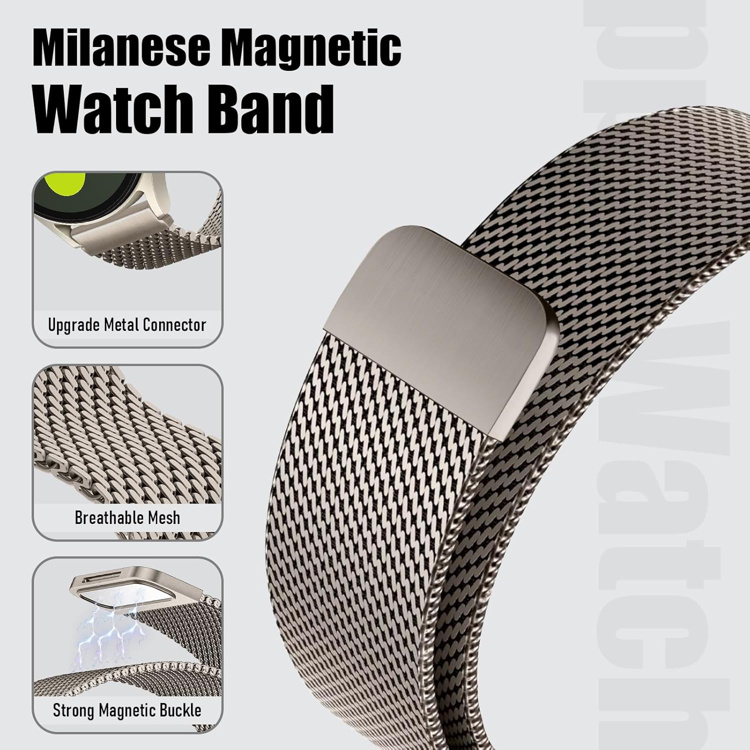 Milanese Metal Bands for Samsung Galaxy Watch 7 6 5 4 Band 40mm 44mm/Watch 6 4 Classic Bands 46mm 42mm 47mm 43mm/5 Pro/3 41mm/FE/Active 2 Men/Women,20mm Stainless Steel Mesh Loop Magnetic Strap Correa - Image 3