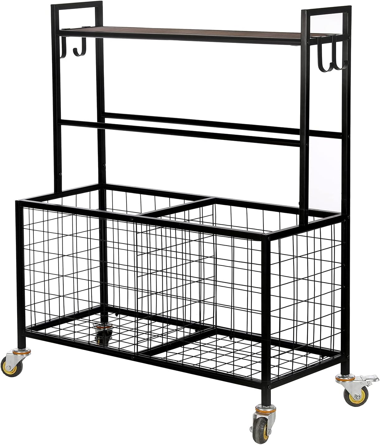 MyGift Sports Equipment Organizer, Garage Ball Storage for Indoor and Outdoor, Garage Organizer for Sports Gear and Toys, Rolling Ball Cart with Baskets, 16" D x 41" W x 49" H
