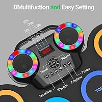 Vista 3 de ROCKSOCKI Juego de Tambor Electrónico de 9 Almohadillas con Luces LED, Kit de Tambor Electrónico Portátil Bluetooth, Almohadilla de Práctica