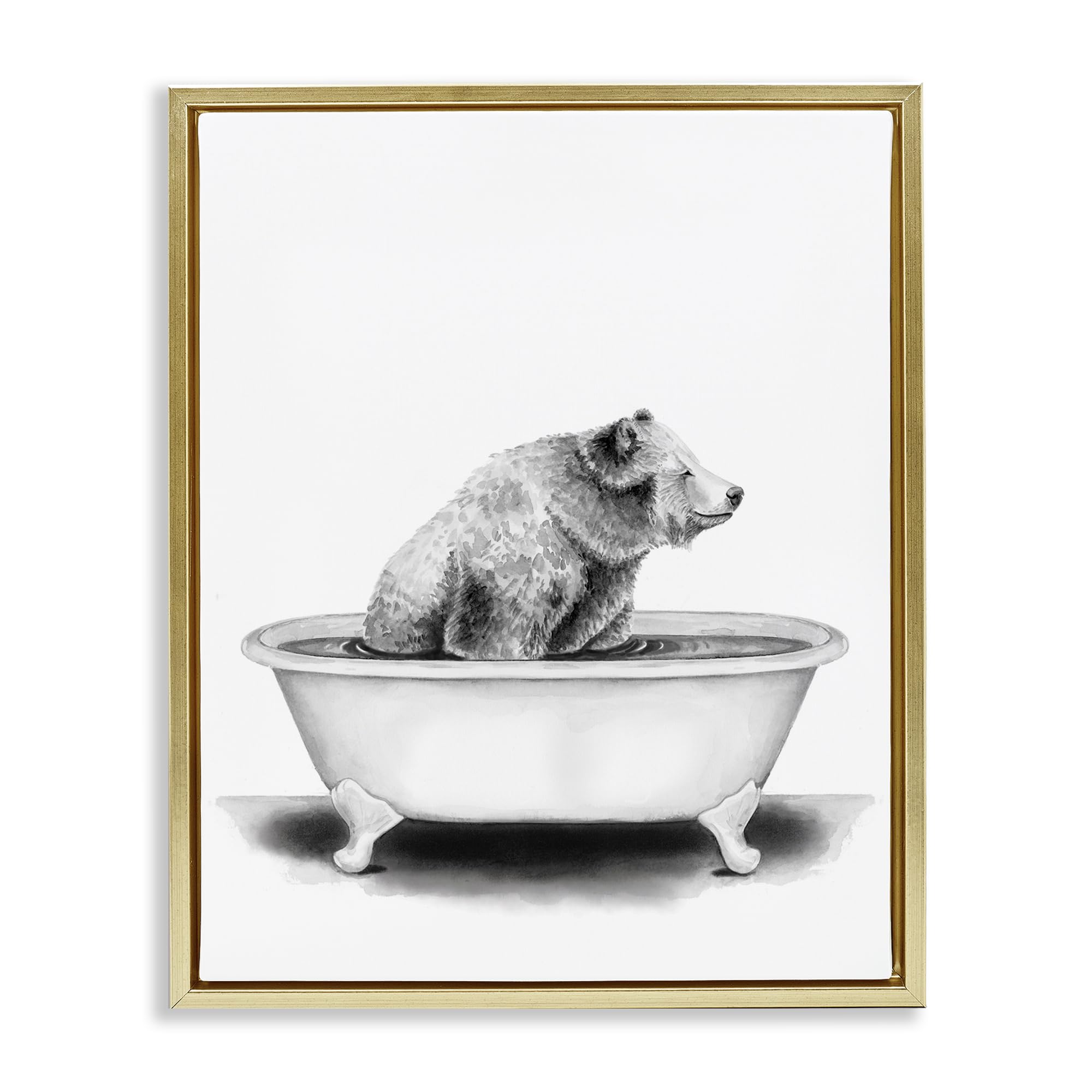 Bear in Tub Rustic Bathroom, 17 x 21 Inch Canvas in Floater Frame
