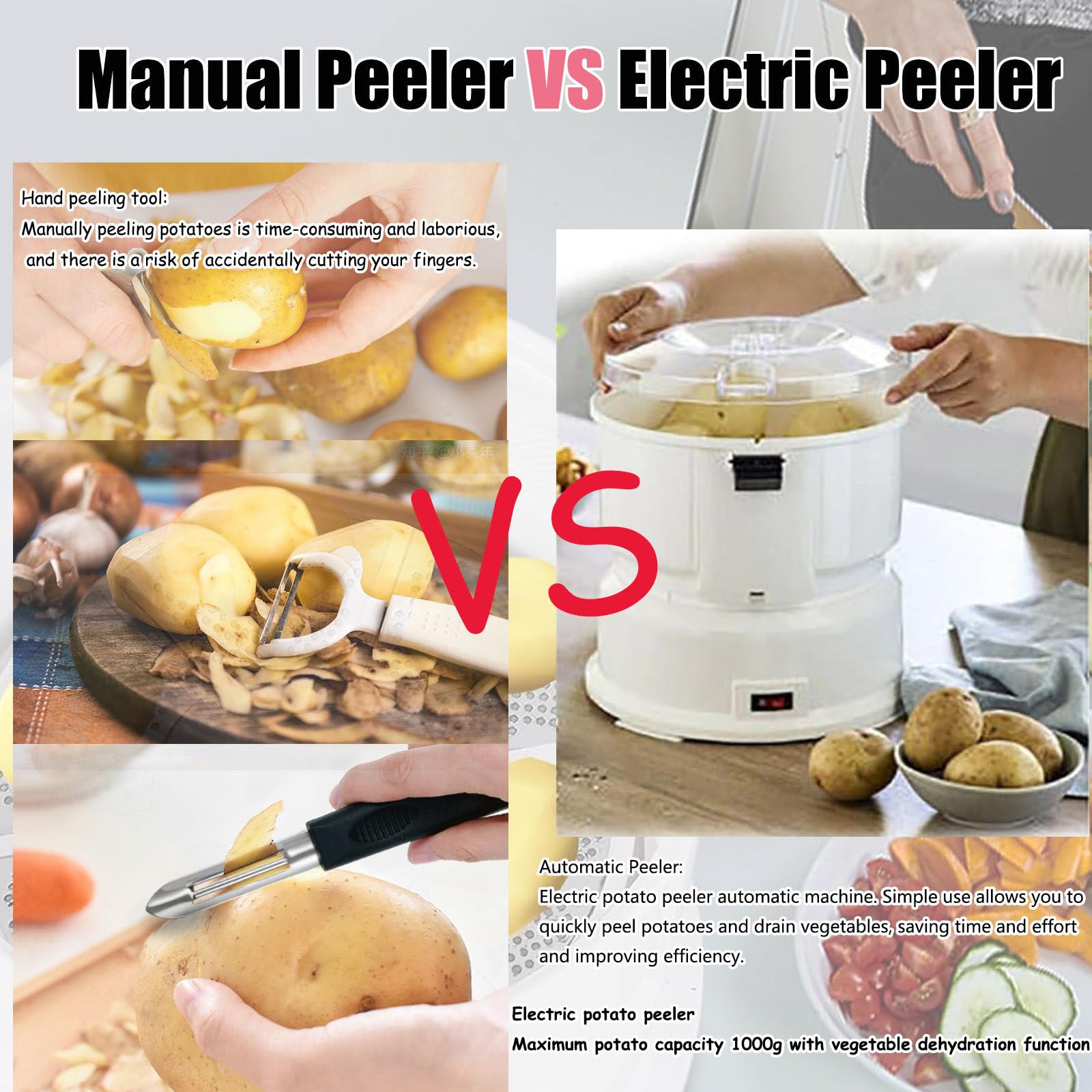 Pelador de Patatas eléctrico 2 en 1 de 85 W, pelador de Patatas eléctrico, pelador automático de Patatas, peladora Comercial de Frutas y Verduras