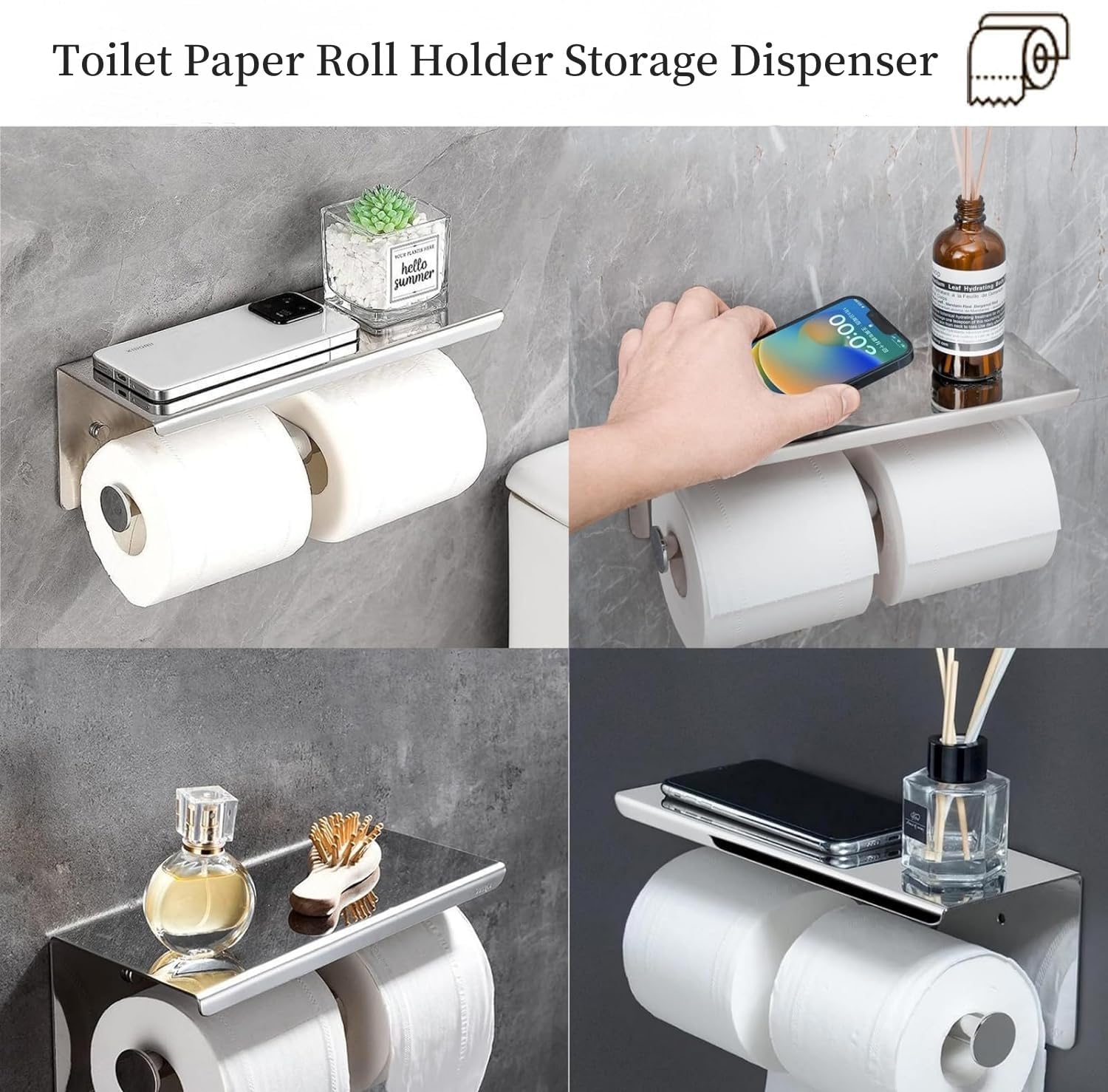 Double Toilet Paper Holder with Shelf, Wall Mounted Toilet Paper Holder — Amazon image 5