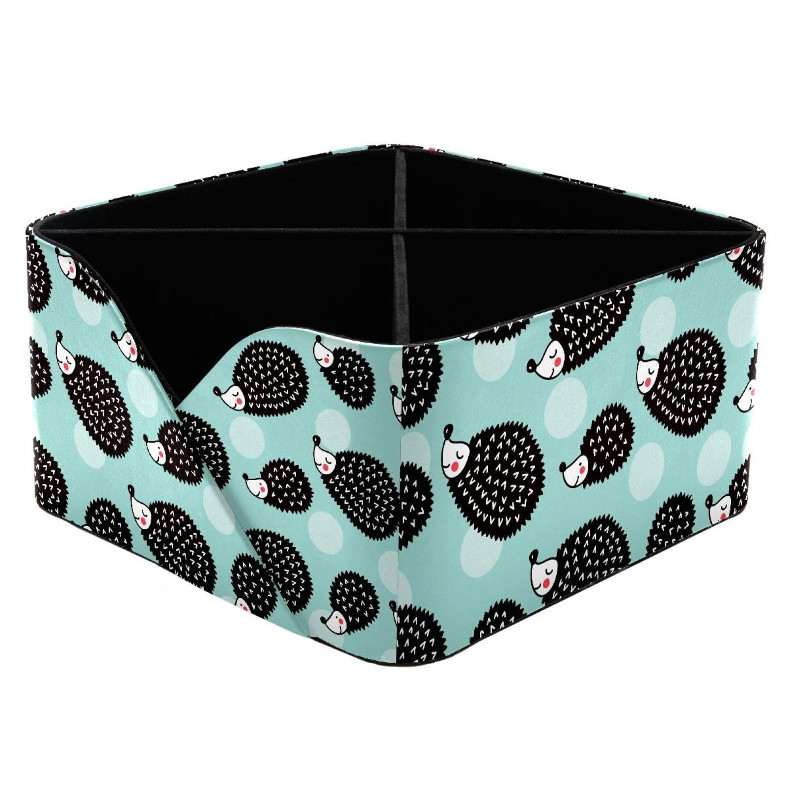 KengjuTesu Cute Hedgehogs and Polka Dots Pattern Desktop Organizer Pen Holder, Rectangular Pencil Cup for Office, Study and Makeup Stations
