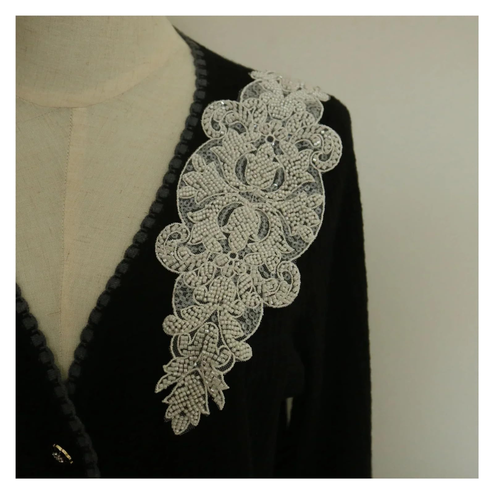 Apliques de encaje bordado con cuentas, Parches de diamantes de imitación de flores for vestidos de novia, Parches Ropa(Color 1)