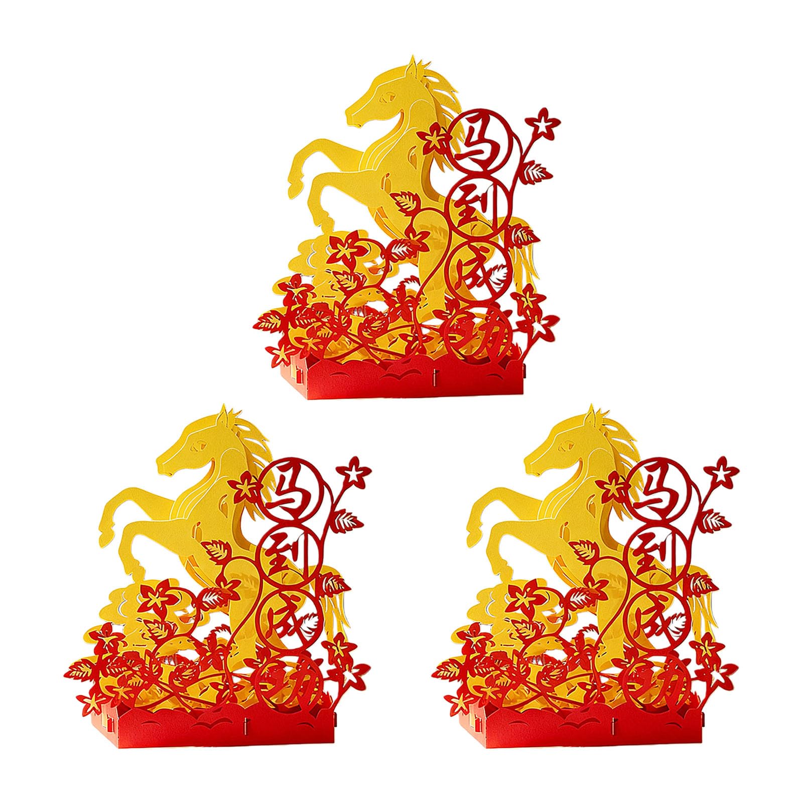 SHINLHUA 3D Popup Golden Horse Card with Red Floral Design Chinese New Year Decoration Chinese New Year Card