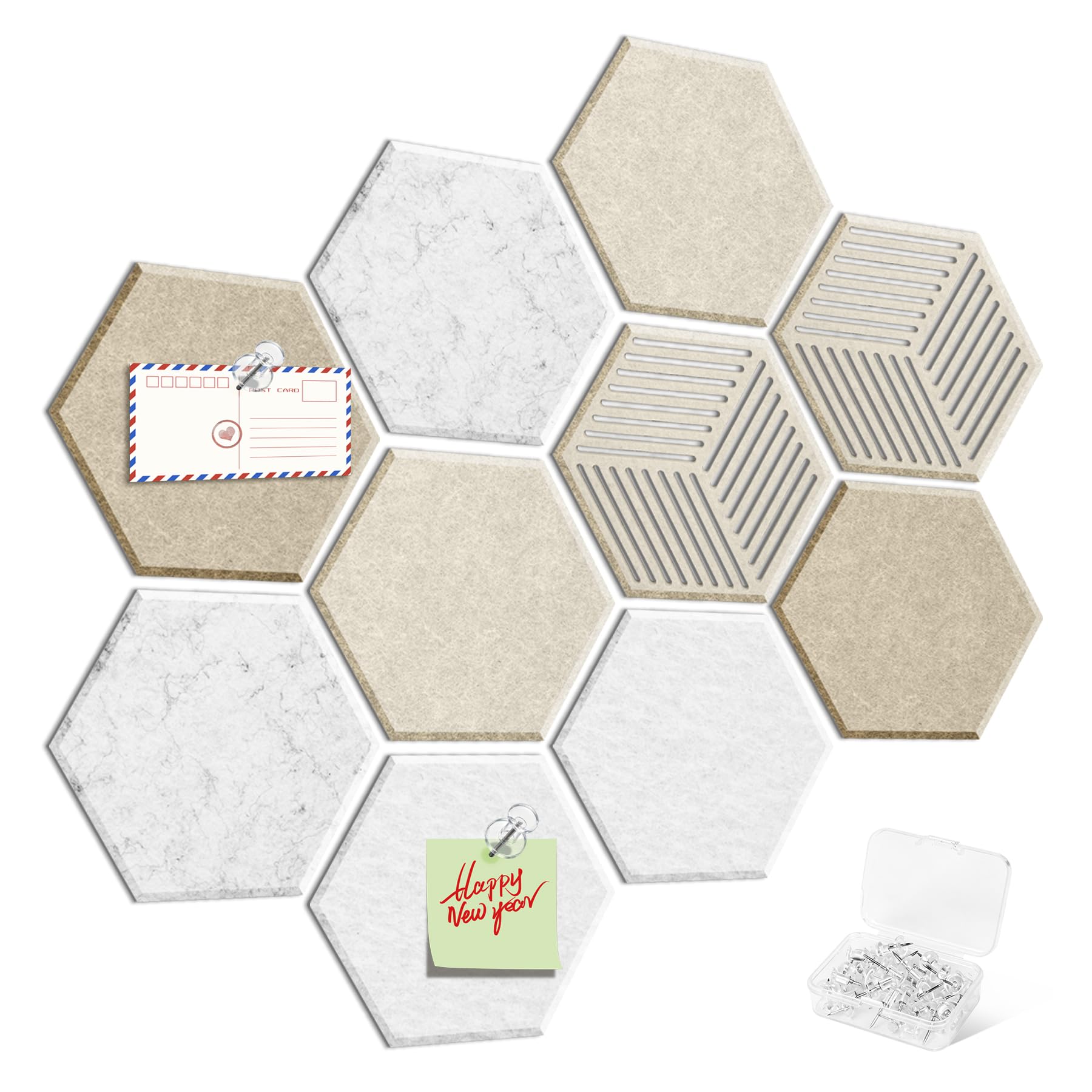 10PCS Hexagon Felt Bulletin Cork Tiles, Bulletin Board for Walls Decor