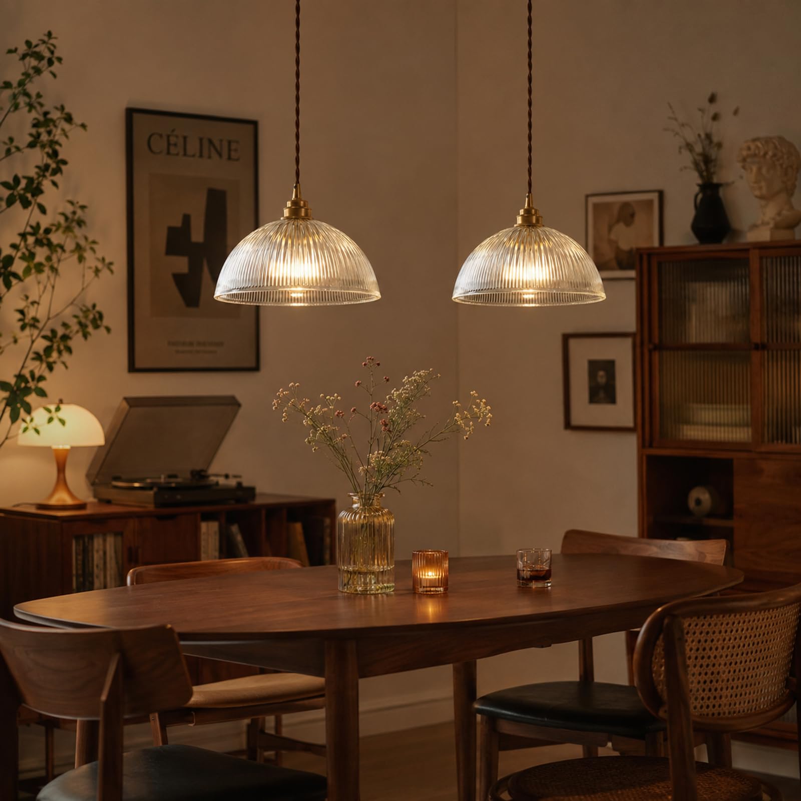 Lampadario a sospensione industriale vintage con cupola in vetro, Lampada da soffitto a soppalco E27 in ottone rame (30cm)