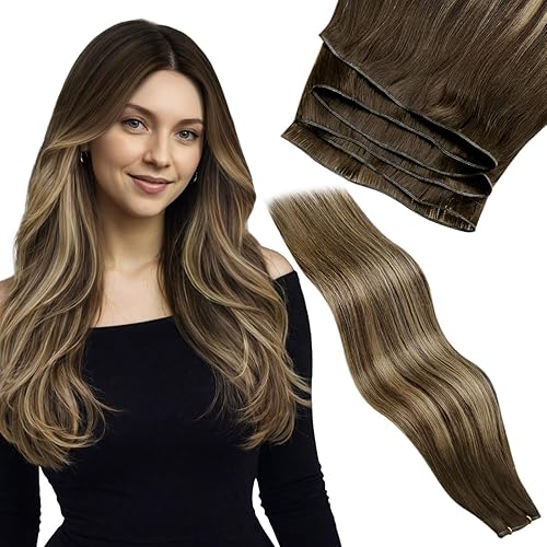 Miniatura 145 de LaaVoo Extensiones de cabello humano real para coser, extensiones de cabello humano de doble trama, color negro azabache, 18 pulgadas, 3.53 onzas
