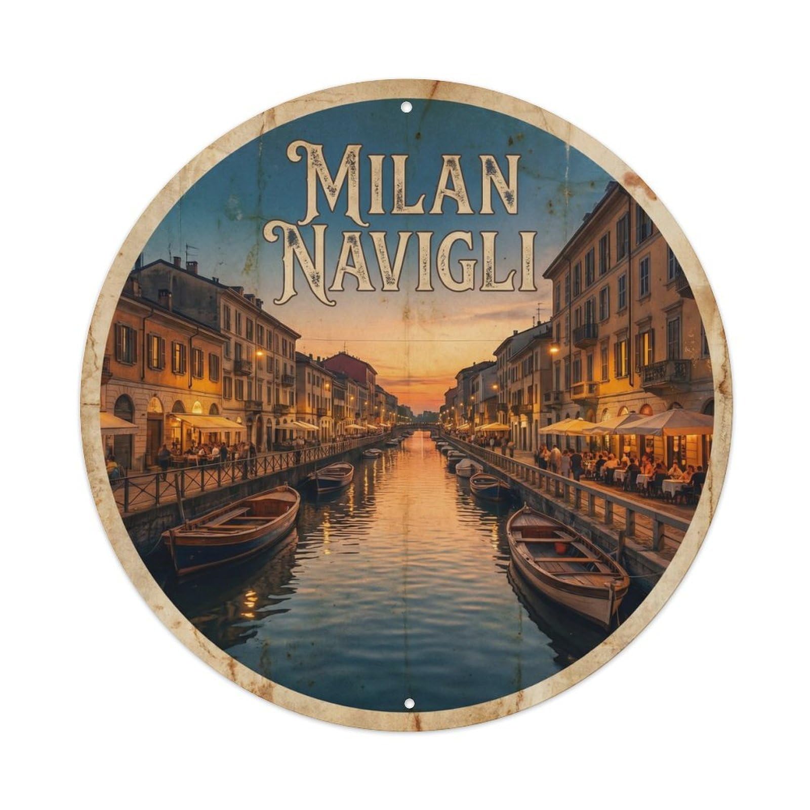 Milan Travel Culture Canals City Design Heritage Metal Tin Sign