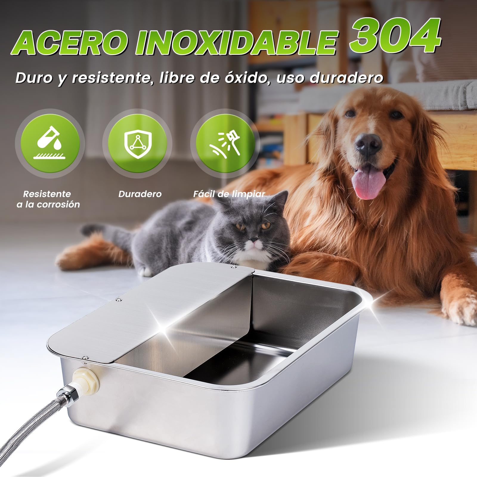 Dispensador Automático de Agua para Perros de 11L con Válvula Flotante, Bebedero para canino al Aire Libre para Dos Chucho, Cuenco de Agua para Perros de Gravedad de Acero Inoxidable (Autocompletar)