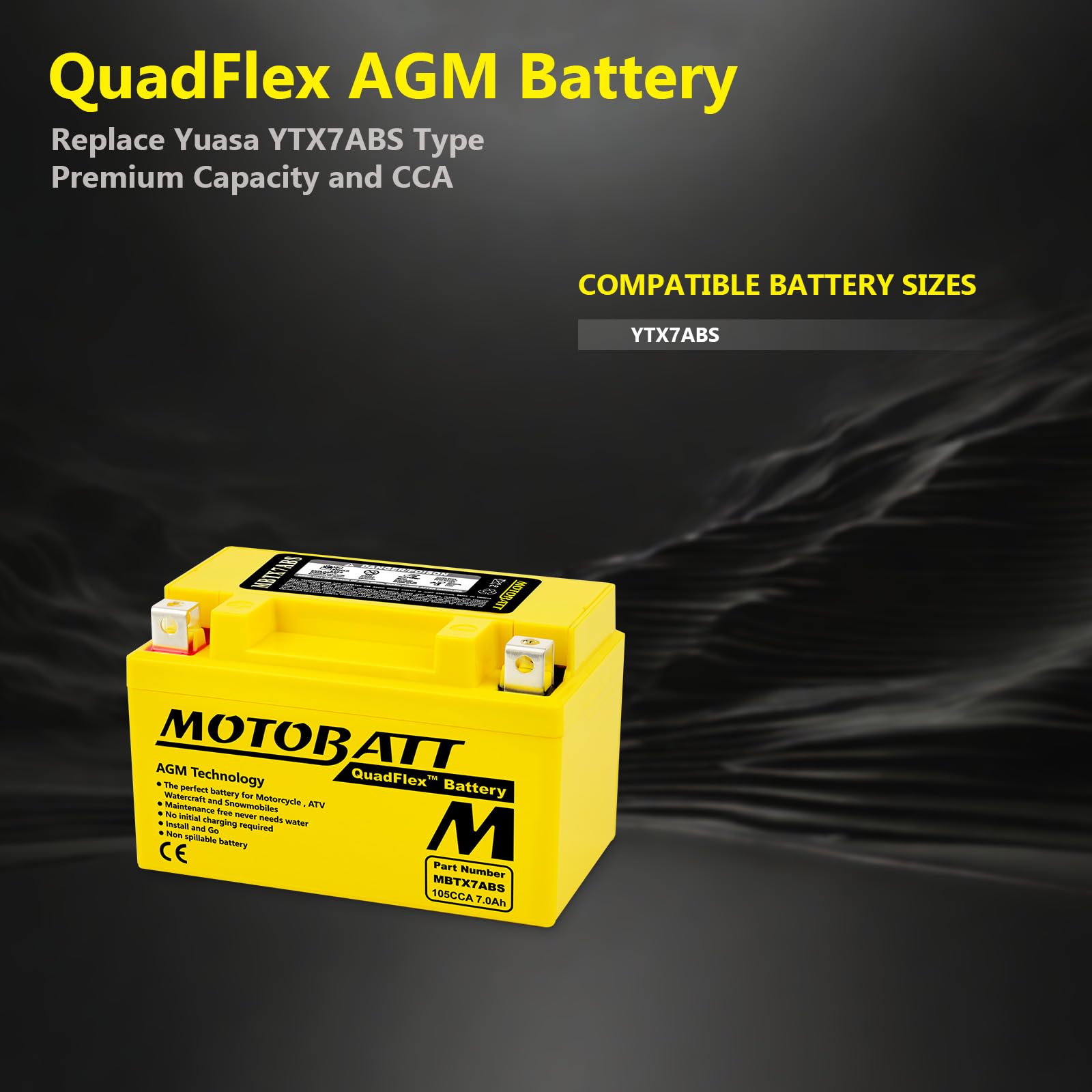 MOTOBATT - Batteria Moto AGM MBTX7ABS | 12V 7.0Ah 105CCA | Sigillata Attivata in Fabbrica | Compatibile con YTX7A-BS | Compatibile con Honda, Yamaha, Kawasaki, Suzuki, BMW e tutti