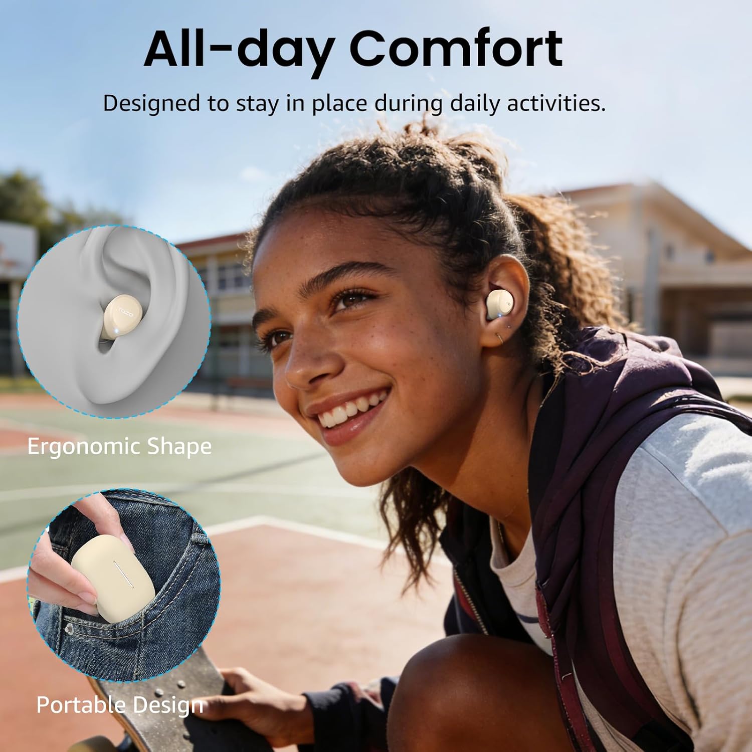 TOZO A1 Wireless Earbuds Bluetooth 5.3 Light Weight in Ear IPX5 Waterproof Headphones 2 Mic for AI Calls, Immersive Premium Sound Bass Headset with Charging Case, 32 Presets EQ Customization via App - Image 2