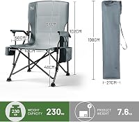 Scaun de camping pliabil supradimensionat TIMBER RIDGE pentru adulți, șezut lat de 62 cm, capacitate de 230 kg, gri, spătar înalt standard cu suport lombar 3
