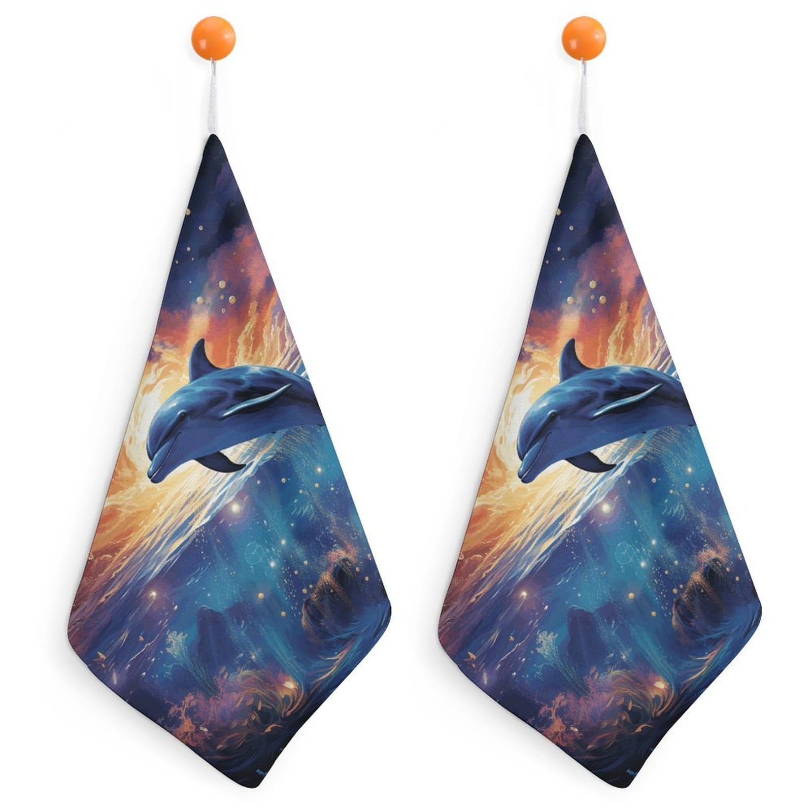 VstaDank Colorful Starry Sky Ocean Dolphin Washcloth with Hanging Loop Quick Dry Microfiber Hand Towel Highly Absorbent Wash Cloth Reusable Makeup Remover Cloth Soft Feel Fingertip Towel for Bathroom