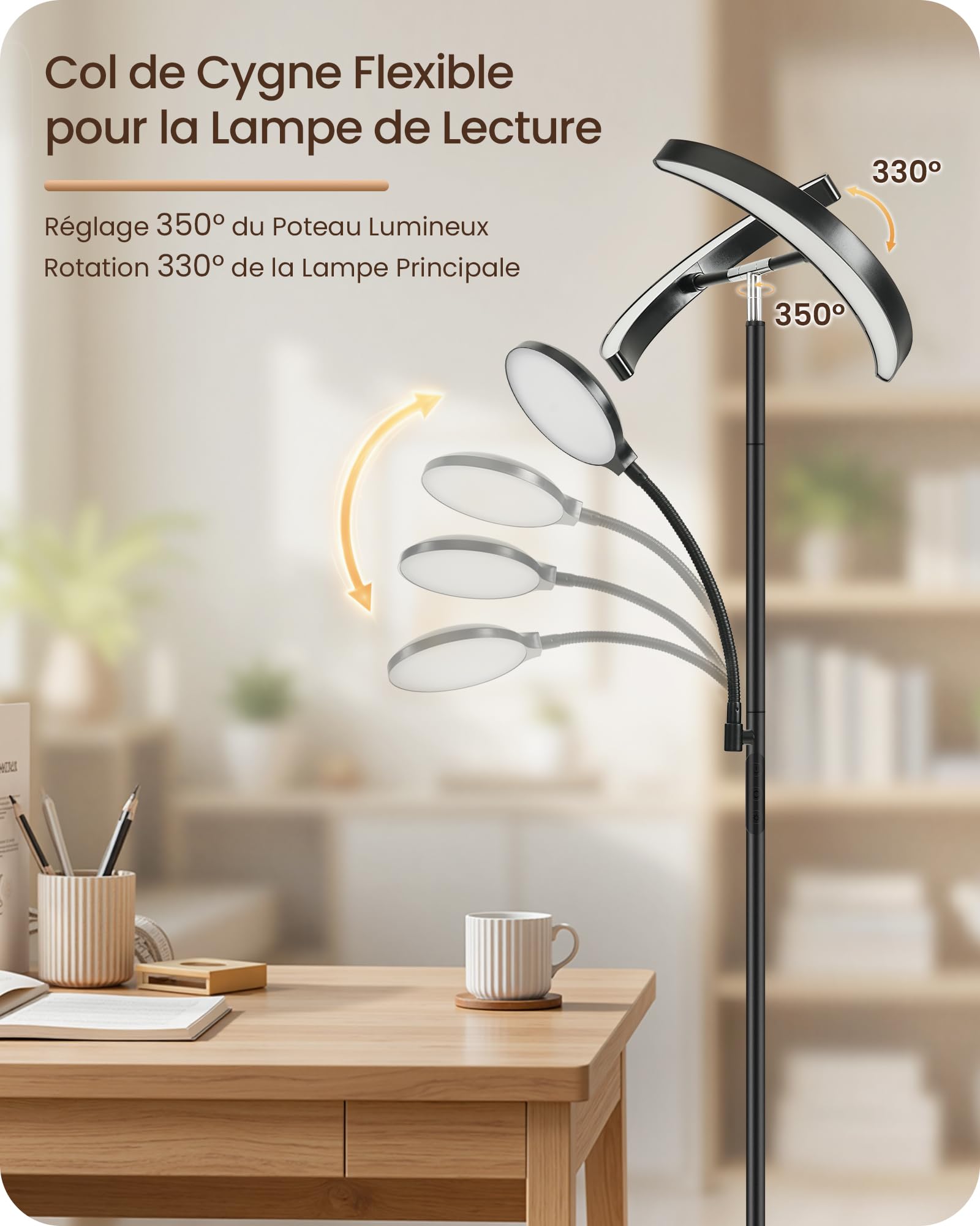 Lampadaire LED avec Lampe de Lecture, Lampe de Pie Salon
