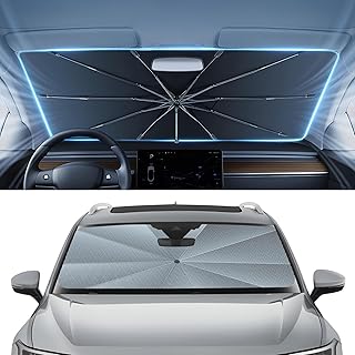 Windshield Sun Shade Umbrella for 2018-2024 Volkswagen VW Tiguan Accessories,Upgraded Ice Crystal Material,Easy Setup Umbrella Sunshade for Car Windshield,100% Sun Blocking