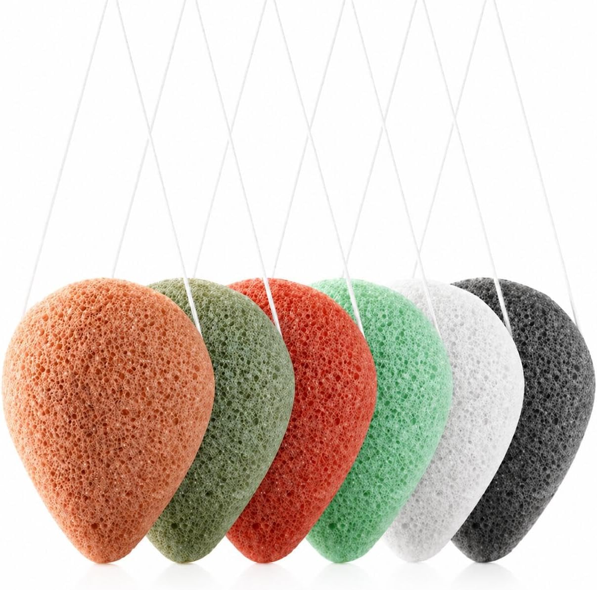 6 Pack Natural Konjac Facial Sponges, findTop 6 Colors Konjac Facial Sponges for Gentle Face Cleansing and Exfoliation