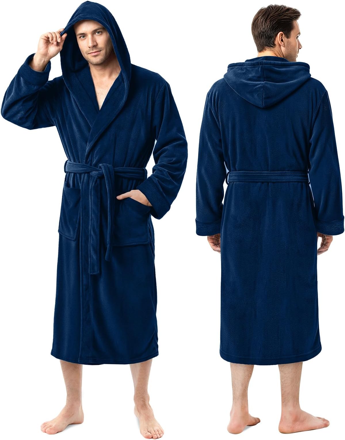 NY Threads Luxury Ultra Soft Mens Robe with Hood Plush Fleece Long Bathrobe