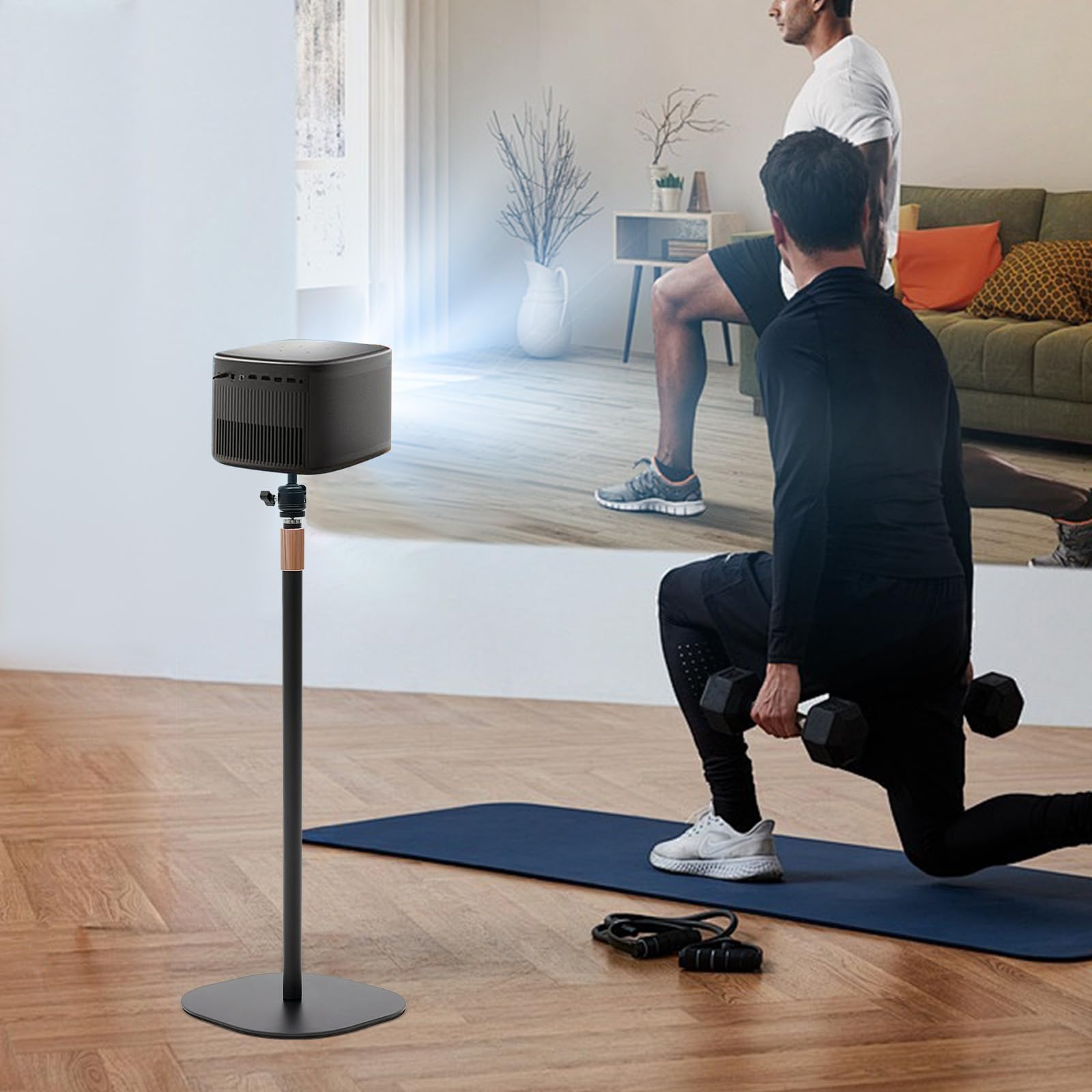 Support de projecteur réglable en hauteur de 65 à 120 cm, pivotant à 360° et inclinable à 90 ° avec pied en métal stable, support universel pour home cinéma, bureau et présentations