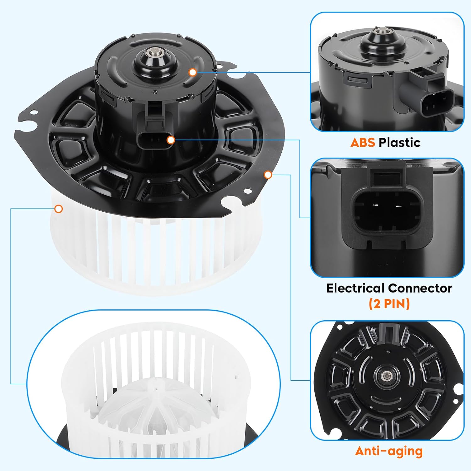 700067 HVAC Heater Blower Motor Assembly Fit for Chevrolet Express/GMC Savana 1500 1996-2014, for Chevrolet Express/GMC Savana 2500 3500 1996-2018, for GMC P3500 1996-1998, Replaces 89019112