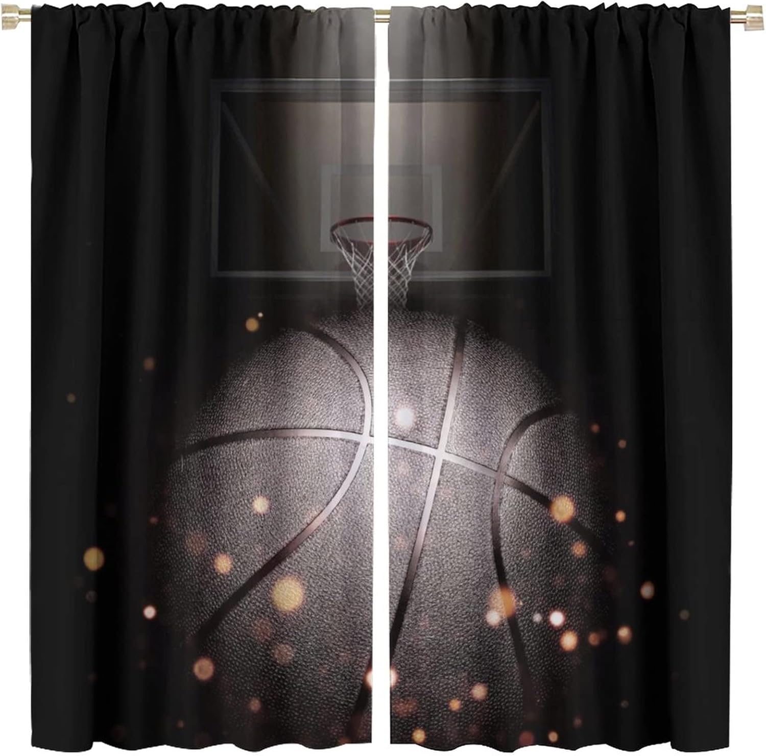 Sports Theme Basketball Rod Pocket Blackout Curtains for Living Room,Noise Reduction Cool Basketball Court Window Drapes,2 Panels 45L x 21W